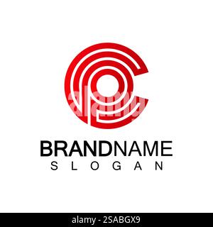 Initial lowercase letter logo cp,pc, p inside c, monogram rounded shape Stock Vector