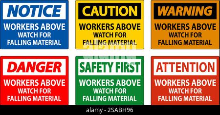 Danger Sign, Workers Above Watch For Falling Material Stock Vector