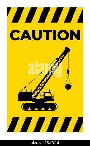 A striking caution sign featuring a crane on a yellow background. This image emphasizes safety in construction zones and industrial environments. Stock Vector