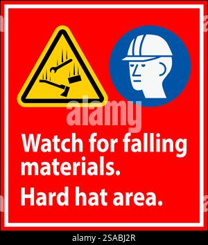 Warning Sign, Watch For Falling Materials, Hard Hat Area Stock Vector