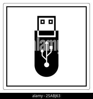 A simple black and white icon of a USB drive, symbolizing digital storage and connectivity. This graphic represents modern technology and electronic devices. Stock Vector
