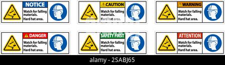 Warning Sign, Watch For Falling Materials, Hard Hat Area Stock Vector