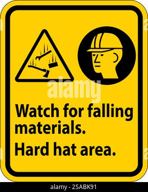 Warning Sign, Watch For Falling Materials, Hard Hat Area Stock Vector