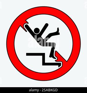 This graphic illustrates a warning sign indicating a slip hazard. Featuring a figure slipping near stairs, it emphasizes safety and caution in risky environments. Stock Vector