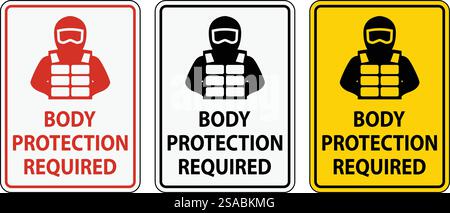 A clear safety sign indicating the mandatory use of body protection gear in a designated area. Stock Vector