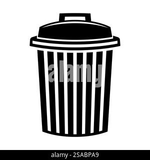 A simple black trash can icon perfect for web or print projects. This minimalist design represents waste disposal and cleanliness in any environment. Stock Vector