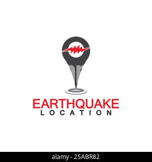 Earthquake Location logo Icon design Isolated on White Background. Map Pin and Earthquake Icon Stock Vector