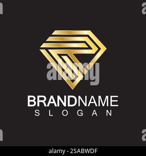 A diamond shaped letter R logo design isolated black background. Stock Vector