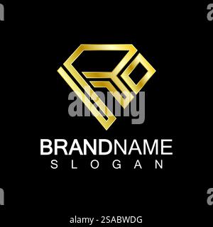 A diamond shaped letter R logo design isolated black background. Stock Vector