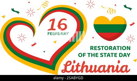 Lithuania Restoration of the State Day Vector Illustration on 16 February with Waving Flag in Happy Independence Holiday Flat Cartoon Background Stock Vector