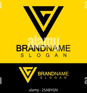 Creative letter CV or VC monogram logo inverted triangle shape. Stock Vector
