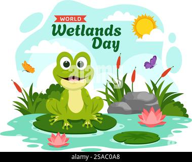 World Wetlands Day Vector Illustration on 2 February with Stork Animals and Garden Background in Holiday Celebration Flat Cartoon Design Stock Vector
