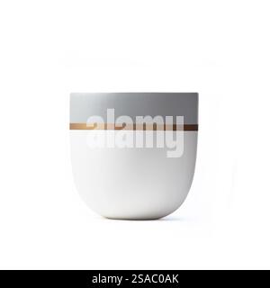 Two-tone ceramic cup with a sleek design featuring gray and white colors.3D rendered Stock Photo
