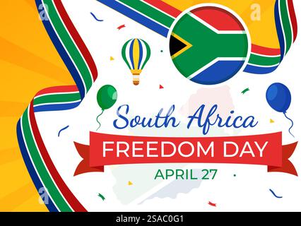 Happy South Africa Freedom Day Vector Illustration on 27 April with Waving Flag and Ribbon in National Holiday Flat Cartoon Background Design Stock Vector