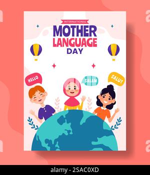 Mother Language Day Vertical Poster Flat Cartoon Hand Drawn Templates Background Illustration Stock Vector