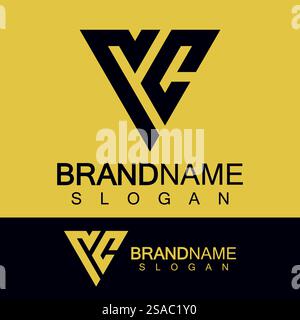Creative letter CV or VC monogram logo inverted triangle shape. Stock Vector