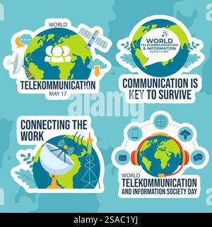 Telecommunication Day Label Flat Cartoon Hand Drawn Templates Background Illustration Stock Vector