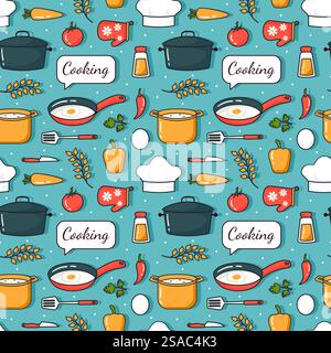 Cooking Equipment Seamless Pattern Design Illustration in Flat Cartoon Template Hand Drawn Stock Vector