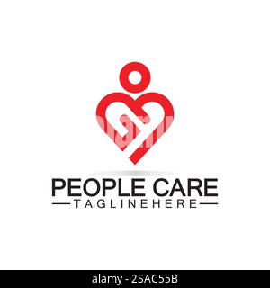 People Care logo with heart and person symbol design. logo Love and Care for Charity and support People Stock Vector