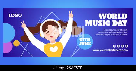 Music Day Cover Flat Cartoon Hand Drawn Templates Background Illustration Stock Vector
