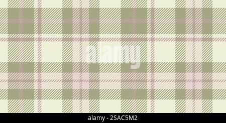 A traditional tartan pattern in soft beige, light pink, and olive green, with intersecting lines and squares for a seamless design. Stock Vector