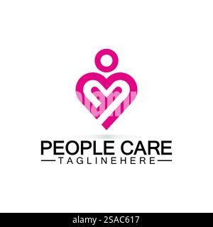 People Care logo with heart and person symbol design. logo Love and Care for Charity and support People Stock Vector