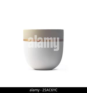Two-tone ceramic cup with a sleek design featuring beige and white colors.3D rendered Stock Photo