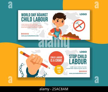 Against Child Labour Horizontal Banner Flat Cartoon Hand Drawn Templates Background Illustration Stock Vector