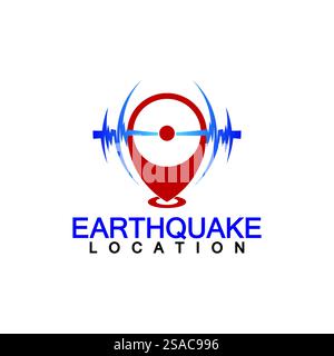 Earthquake Location logo Icon design Isolated on White Background. Map Pin and Earthquake Icon Stock Vector