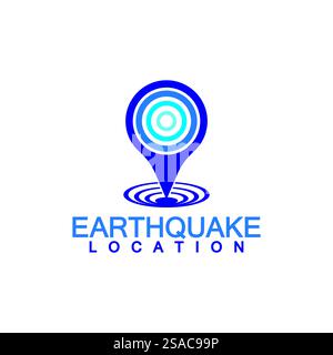 Earthquake Location logo Icon design Isolated on White Background. Map Pin and Earthquake Icon Stock Vector