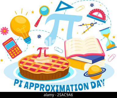 Pi Approximation Day Vector Illustration on July 22 with Mathematical Constants, Greek Letters or Baked Sweet Pie in Flat Cartoon Background Stock Vector