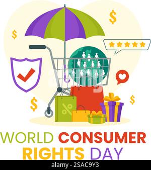 World Consumer Rights Day Vector Illustration on 15 March with Shopping Bags to be Respected and Protected in Flat Cartoon Background Stock Vector