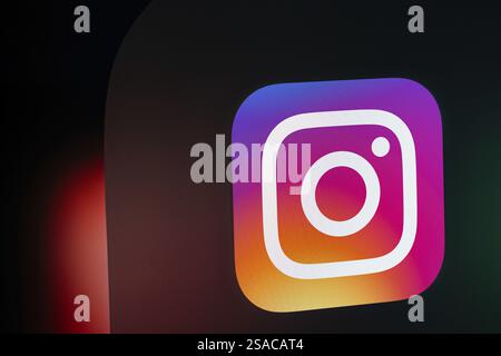 A close up of an iPad screen displaying the instagram app icon Stock Photo