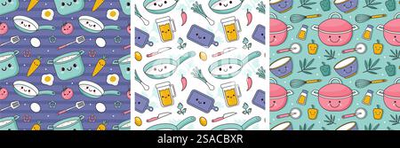 Set of Cooking Equipment Seamless Pattern Design Illustration in Flat Cartoon Template Hand Drawn Stock Vector
