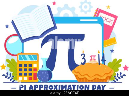 Pi Approximation Day Vector Illustration on July 22 with Mathematical Constants, Greek Letters or Baked Sweet Pie in Flat Cartoon Background Stock Vector