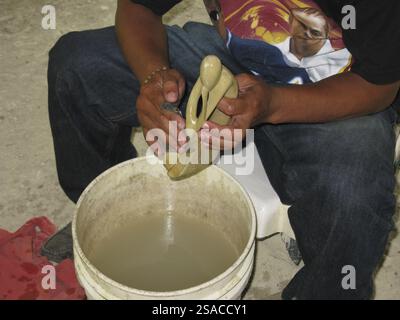 Handwork, soapstone processing Stock Photo