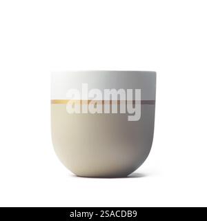 Minimalist ceramic planter in beige and white, stylish and sleek.3D rendered Stock Photo