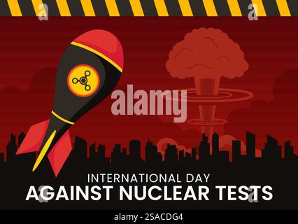 International Day Against Nuclear Tests Vector Illustration for August 29 Features a Earth, and Rocket Bomb in a Flat Style Cartoon Background Stock Vector