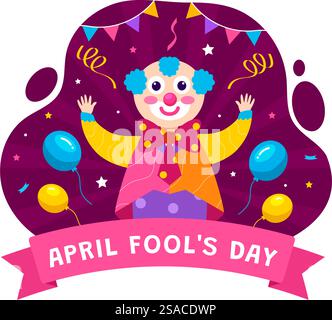 Happy April Fools Day Celebration Illustration Wearing a Jester Hat and a Box Containing Surprises to Surprise People in Flat Cartoon Holiday Stock Vector