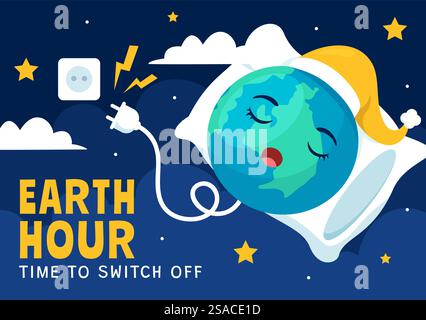 Earth Hour Day Social Media Background Flat Cartoon Hand Drawn Templates Illustration Stock Vector