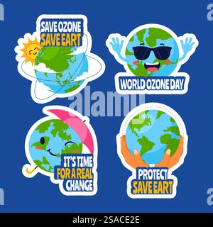 Ozone Day Label Flat Cartoon Hand Drawn Templates Background Illustration Stock Vector