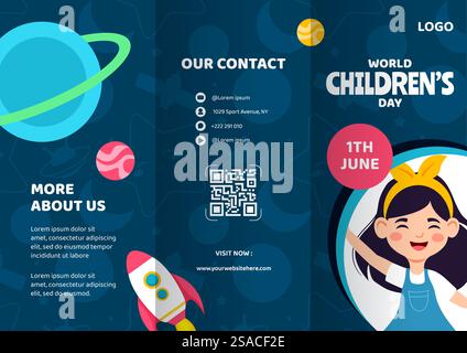 Children Day Brochure Flat Cartoon Hand Drawn Templates Background Illustration Stock Vector