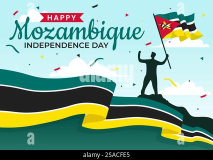 Mozambique Independence Day Vector Illustration on 25 June with Waving Flag and Ribbon in National Holiday Celebration Flat Cartoon Background Stock Vector