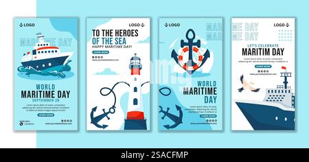 Maritime Day Social Media Stories Flat Cartoon Hand Drawn Templates Background Illustration Stock Vector