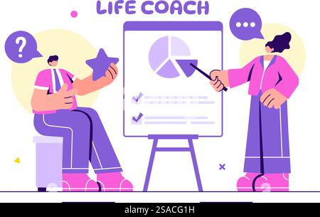 Life Coach Vector Illustration for Consultation, Education, Motivation, Mentoring Perspective and Self Coaching in Business Flat Cartoon Background Stock Vector