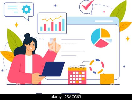 National Statistics Day Vector Illustration Featuring Data Calculation for Socioeconomic Planning and Policy Formulation, a Flat Cartoon Background Stock Vector