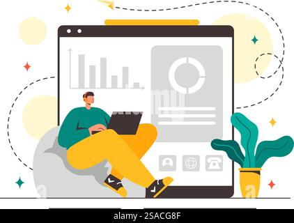 VOIP or Voice Over Internet Protocol Vector Illustration with Telephony Scheme Technology and Network Phone Call Software in Flat Background Stock Vector