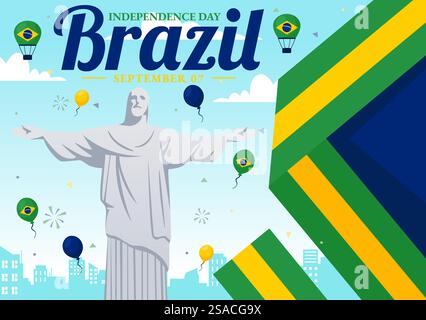 Happy Brazil Independence Day Vector Illustration on September 7 with Waving Flag and Ribbon in a National Holiday Flat Style Cartoon Background Stock Vector