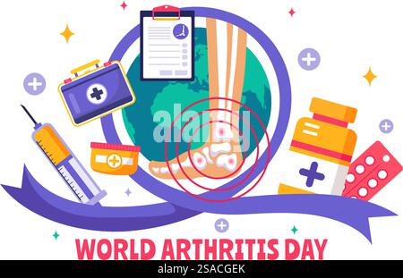 World Arthritis Day vector illustration for October 12, featuring Medical Treatment for Rheumatism and Osteoarthritis, with an X-ray Scan and Bone Stock Vector