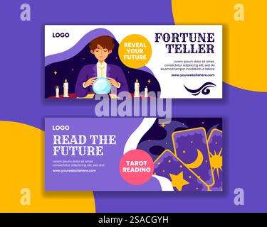 Fortune Teller Horizontal Banner Flat Cartoon Hand Drawn Templates Background Illustration Stock Vector